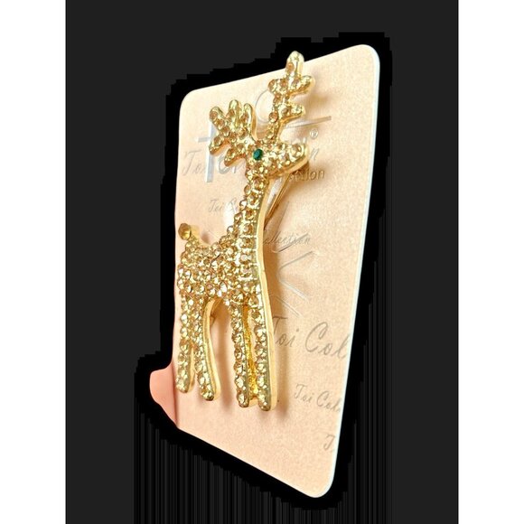 Fawn Deer Reindeer Brooch Pin Pave Rhinestone Costume Jewelry New Christmas 2.5" - Picture 2 of 5